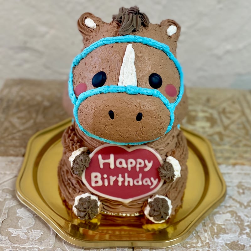 馬の立体ケーキ(水色の頭絡・ゼッケン) | Tipitinats Cakes