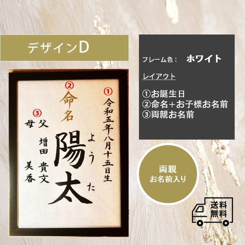 命名書手書き筆文字（フレーム付き） （オーダーメイド】命名書 ハガキ 