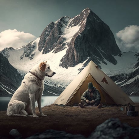 山で犬とキャンプ