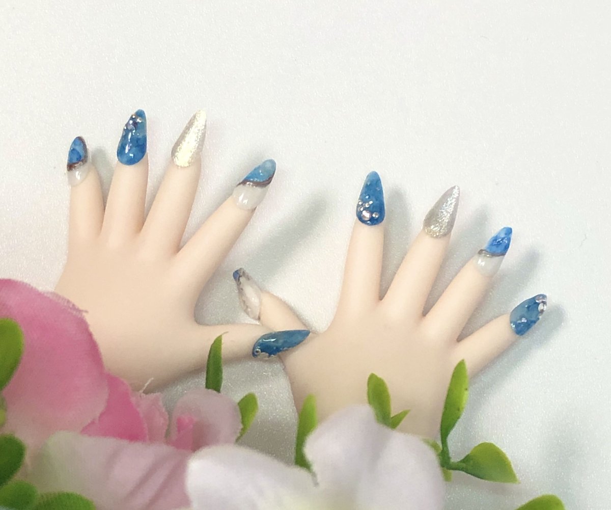 ドール用 ブルーニュアンスデザイン ネイルチップ | Doll-NAIL