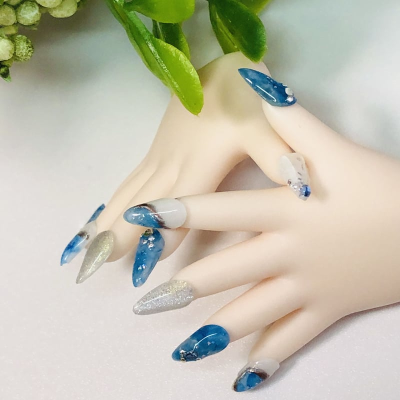 ドール用 ブルーニュアンスデザイン ネイルチップ | Doll-NAILなぎの木