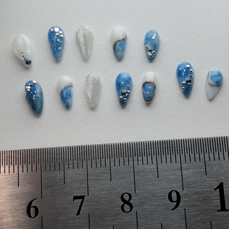 NO-16ドール用 ブルーニュアンスデザイン ネイルチップ | Doll-NAIL