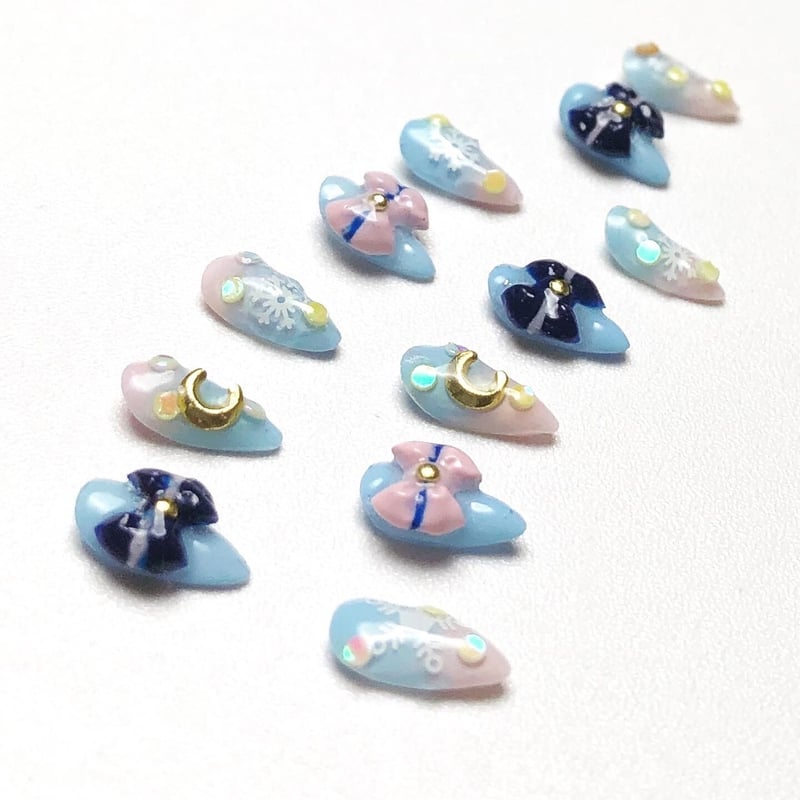 NO-3ドール用 青雪デザインネイルチップ | Doll-NAILなぎの木