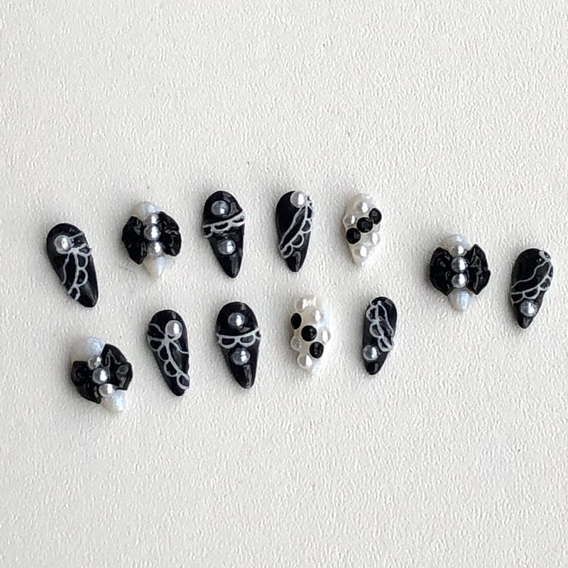 NO-18ドール用ネイルチップ レースリボンデザイン | Doll-NAILなぎの木