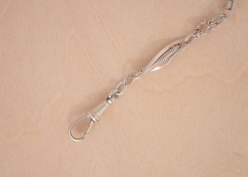 AZ-17 スターリングシルバー製懐中時計用アンティークチェーン 提げ鎖