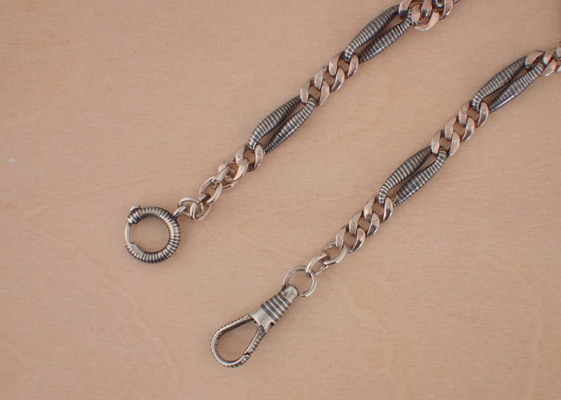 BA-20 懐中時計用 アンティーク シルバーニエロ仕上げチェーン