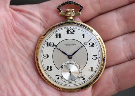 AX-59A　ゼニス 　クロノメーター　　ZENITH　Chronometre　薄型懐中時計　K18YGケース エナメル装飾