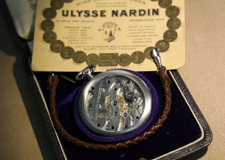 AX-35B ユリスナルダン  Ulysse Nardin　懐中時計　オリジナルBOX・ペーパー付き　スケルトン裏蓋