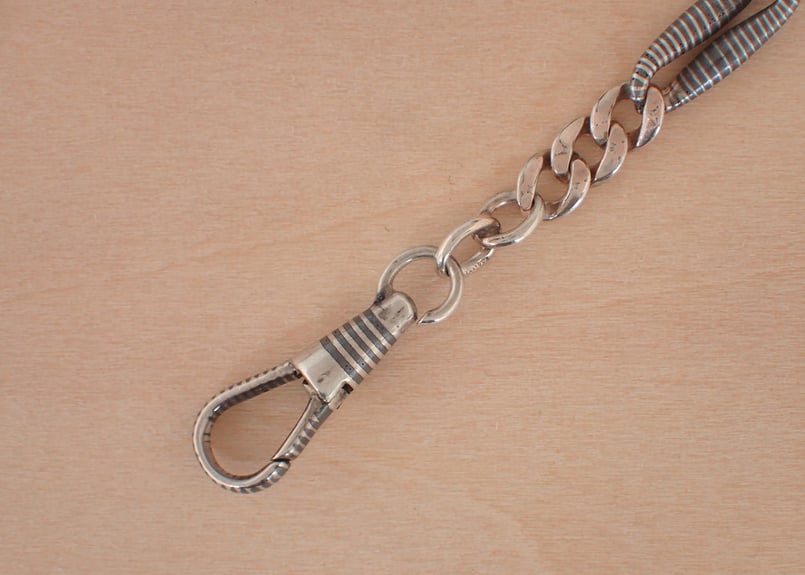 BA-20 懐中時計用 アンティーク シルバーニエロ仕上げチェーン