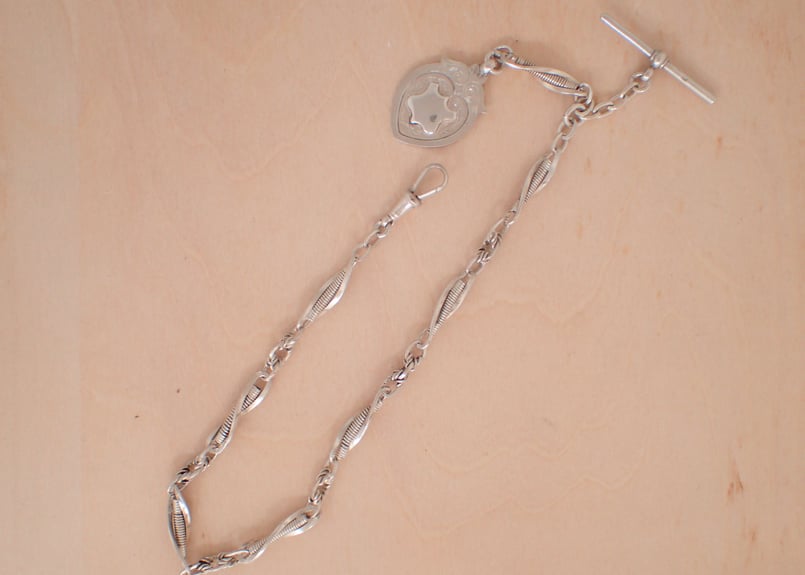 AZ-17 スターリングシルバー製懐中時計用アンティークチェーン 提げ鎖