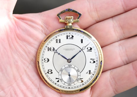 AX-59A　ゼニス 　クロノメーター　　ZENITH　Chronometre　薄型懐中時計　K18YGケース エナメル装飾