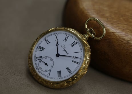 AV-26B　ロンジン　LONGINES　K18YG彫金ケース　Cal.878.4　懐中時計