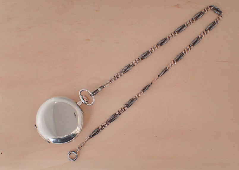 BA-20 懐中時計用 アンティーク シルバーニエロ仕上げチェーン