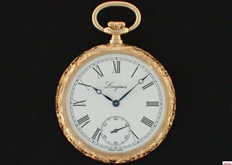 AV-26B　ロンジン　LONGINES　K18YG彫金ケース　Cal.878.4　懐中時計