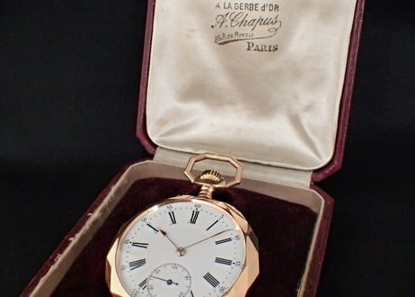 AX-16B A LA GERBE D'OR A.CHAPUS PARIS　懐中時計 K18RGダイヤカットデザインケース