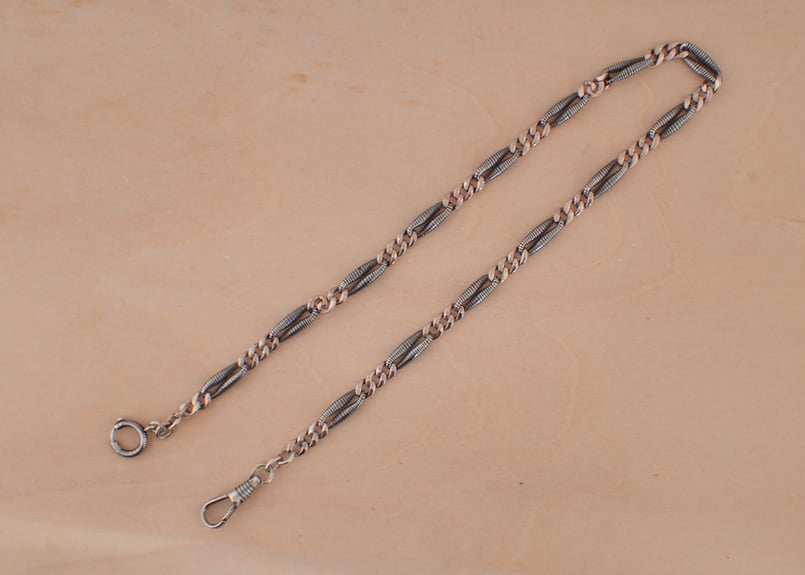 BA-20 懐中時計用 アンティーク シルバーニエロ仕上げチェーン