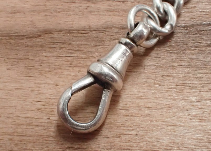 AZ-16 スターリングシルバー製懐中時計用アンティークチェーン 提げ鎖