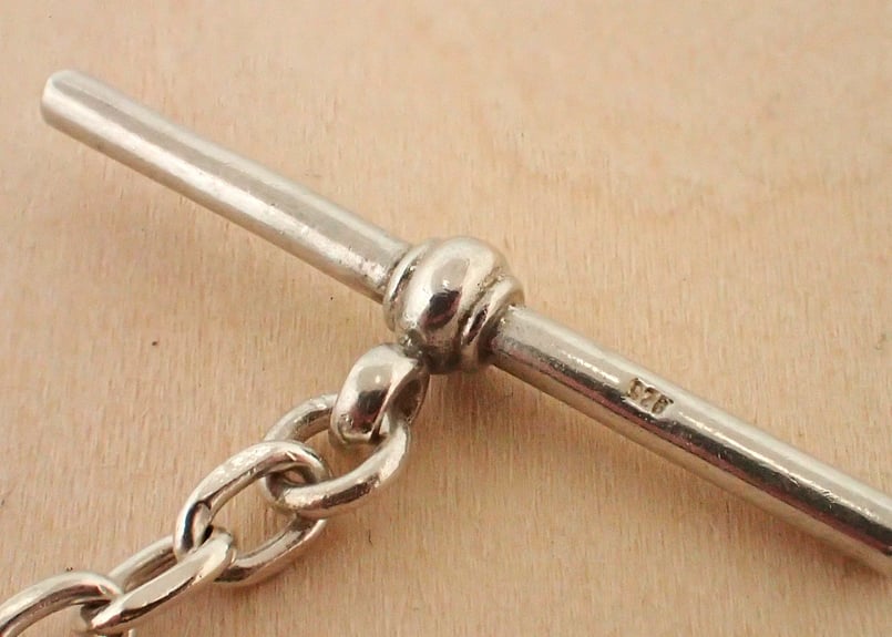 AZ-17 スターリングシルバー製懐中時計用アンティークチェーン 提げ鎖