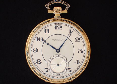 AX-59A　ゼニス 　クロノメーター　　ZENITH　Chronometre　薄型懐中時計　K18YGケース エナメル装飾