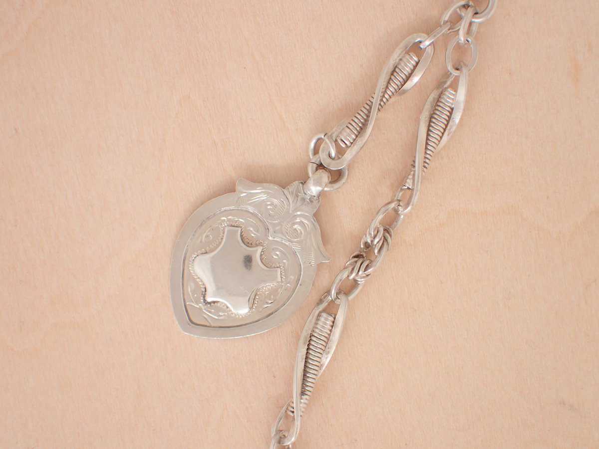 AZ-17 スターリングシルバー製懐中時計用アンティークチェーン 提げ鎖