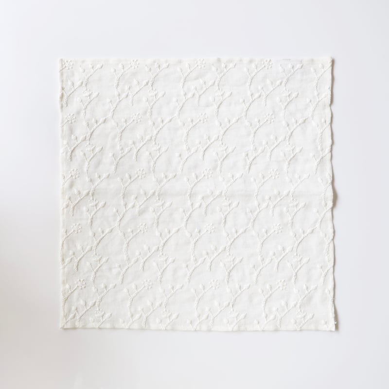 244.リネン　ハンカチ　ツリー柄　２枚 音の絵]リネンハンカチ33角 <光の粒つぶ> | gallery maruyama stitch