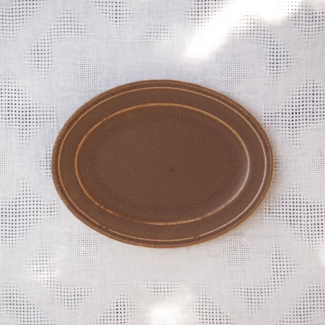 [Awabi ware]楕円平皿（チョコ）