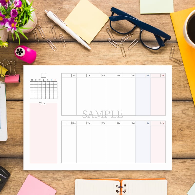 2ウィークリー｜日付フリー｜月曜始まり｜A4｜DL商品 | Cafe de Beaute