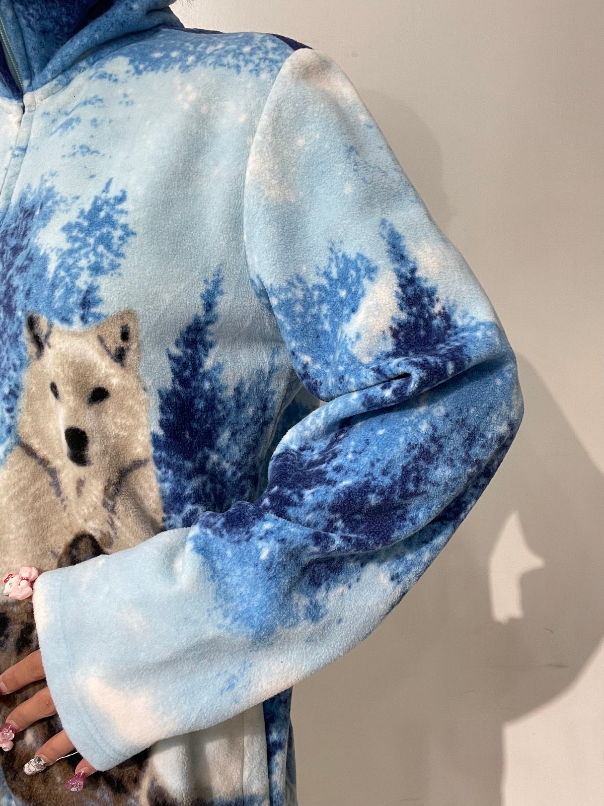 vintage animal motif pattern fleece zip up sh...