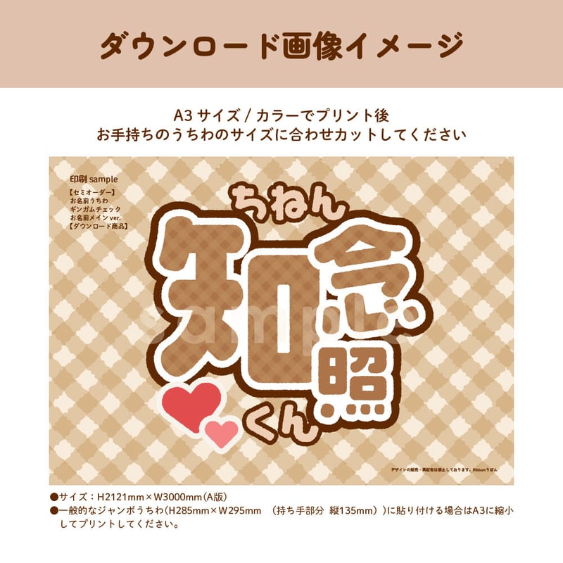 セミオーダー】お名前うちわ ギンガムチェック〜苗字メインver