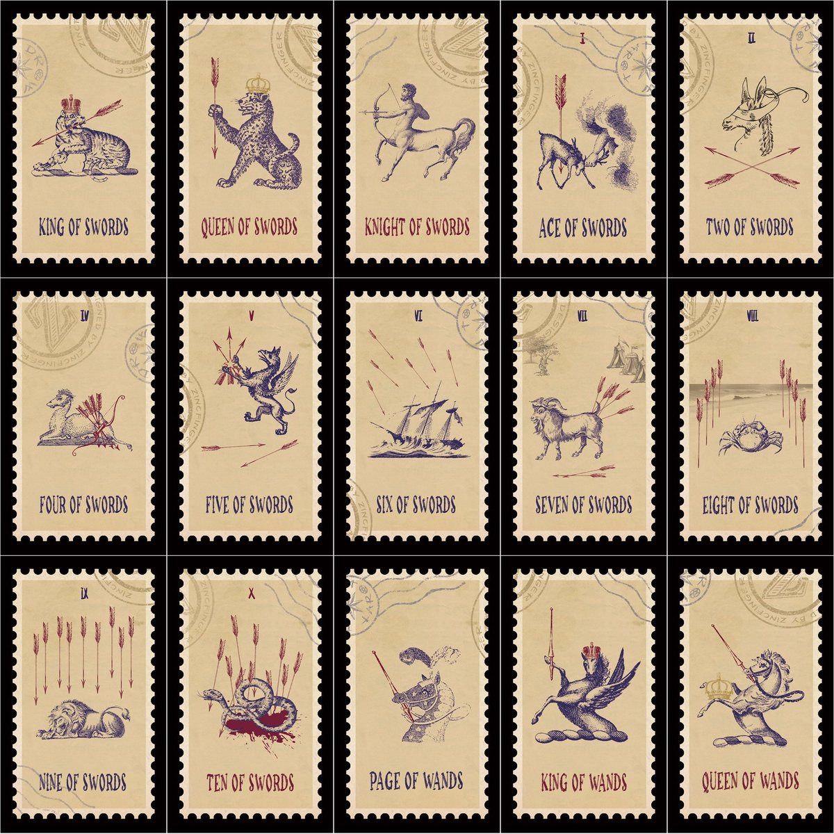 タロット トランプ Tarot philatelique grimaud 切手 ヴィンテージ切手風のタロットカード (正規品・希少) | タロクル