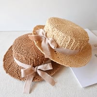 〔編み物キット〕斜め透かし編みの麦わら帽子【キッズ】