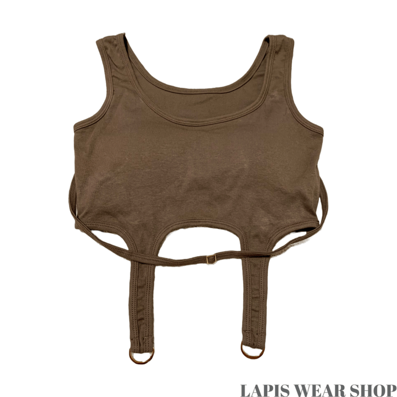 カップ付きヘソ魅せタンクトップブラウンカラー | LAPIS WEAR SHOP