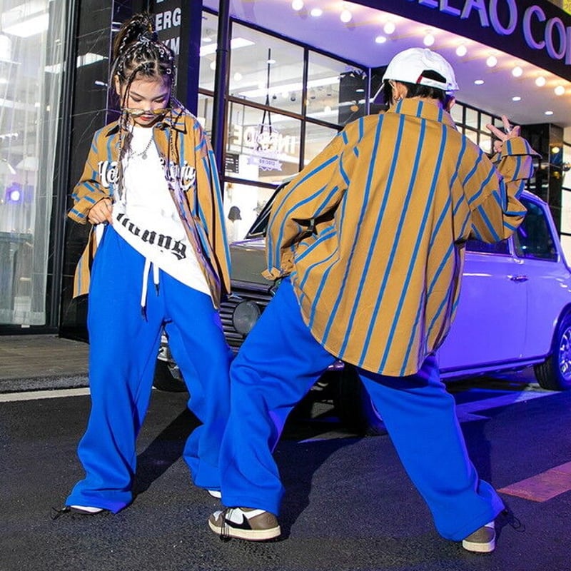 キッズ 子ども 衣装 ダンス ヒップホップ ストライプ シャツ 長袖