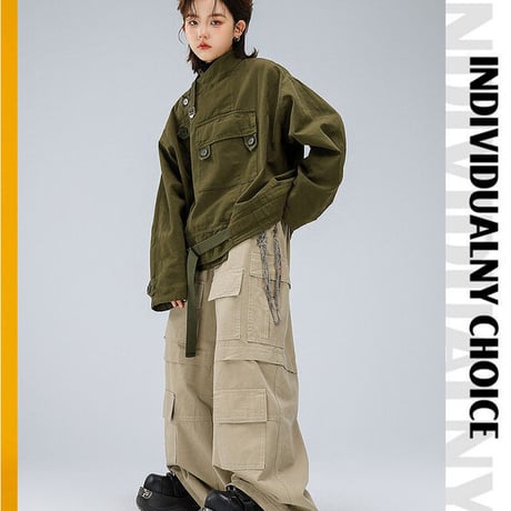 キッズ こども～大人サイズ ダンス衣装 カーキ ジャケット ベージュ ワークパンツ セット ストリート ダンス衣装 カジュアル ヒップホップ ジャズ 110～180 大量オーダー ダンスチーム