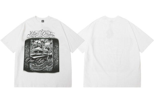 Phenomenonバンダナ柄ペイズリーシャツ Lowrider♠︎Gangsta ローライダー 半袖 Tシャツ ペイズリー バンダナ柄 黒 白 メンズ