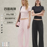 レディース へそ出し へそ見せ Ｔシャツ＋スウェットパンツ 上下 無地 セット 水色 ピンク アメリカン カジュアル ギャル ストリート