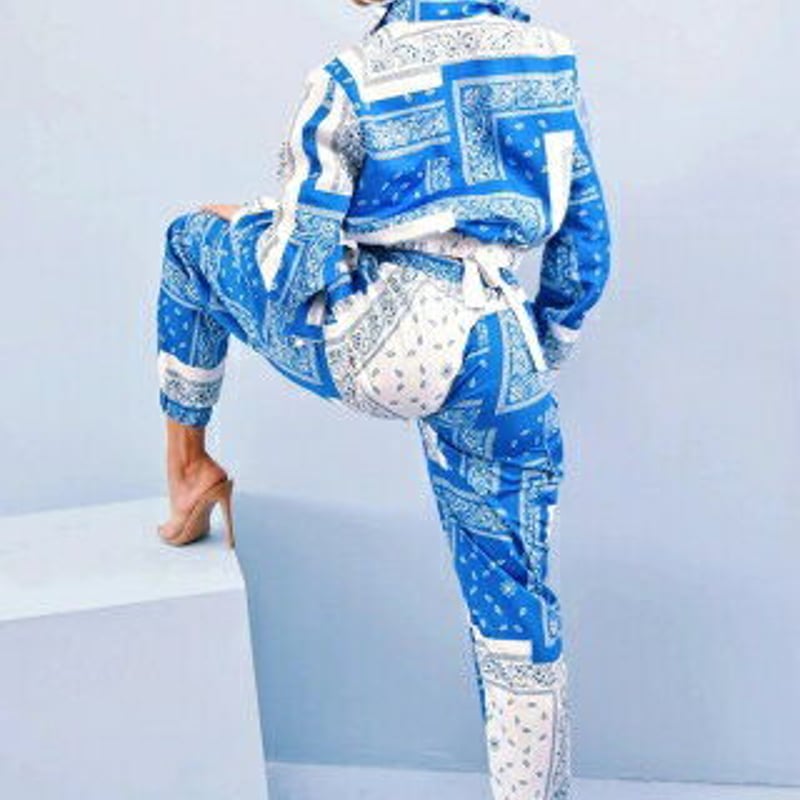 ダンス衣装 バンダナ ペイズリー柄 上下 セットアップ ジップアップ