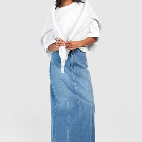 輸入 デニムスカート ロング丈 うしろスリット