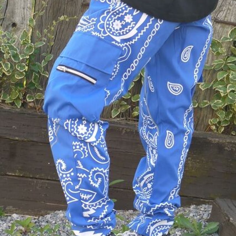 バンダナ ペイズリー柄 迷彩 アーミー ワークパンツ 黒 赤 グレー 青