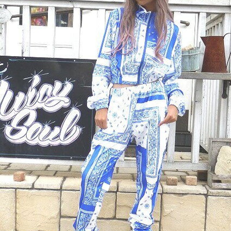 ダンス衣装 バンダナ ペイズリー柄 上下 セットアップ ジップアップ