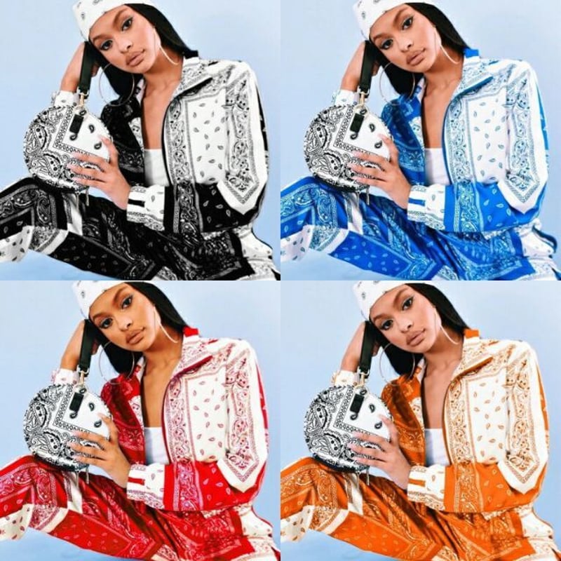 ダンス衣装 バンダナ ペイズリー柄 上下 セットアップ ジップアップ