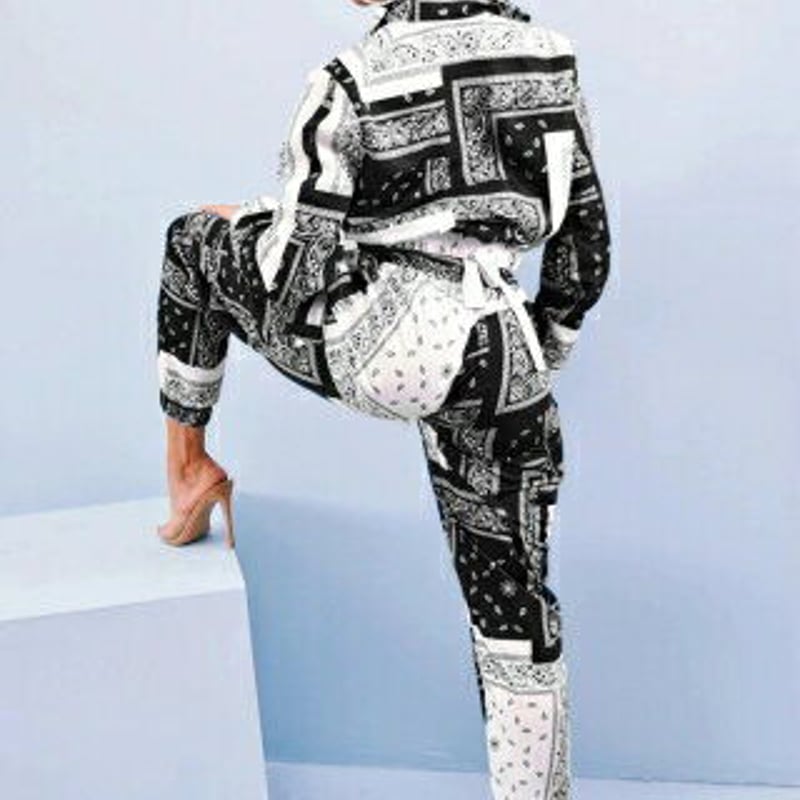 ダンス衣装 バンダナ ペイズリー柄 上下 セットアップ ジップアップ