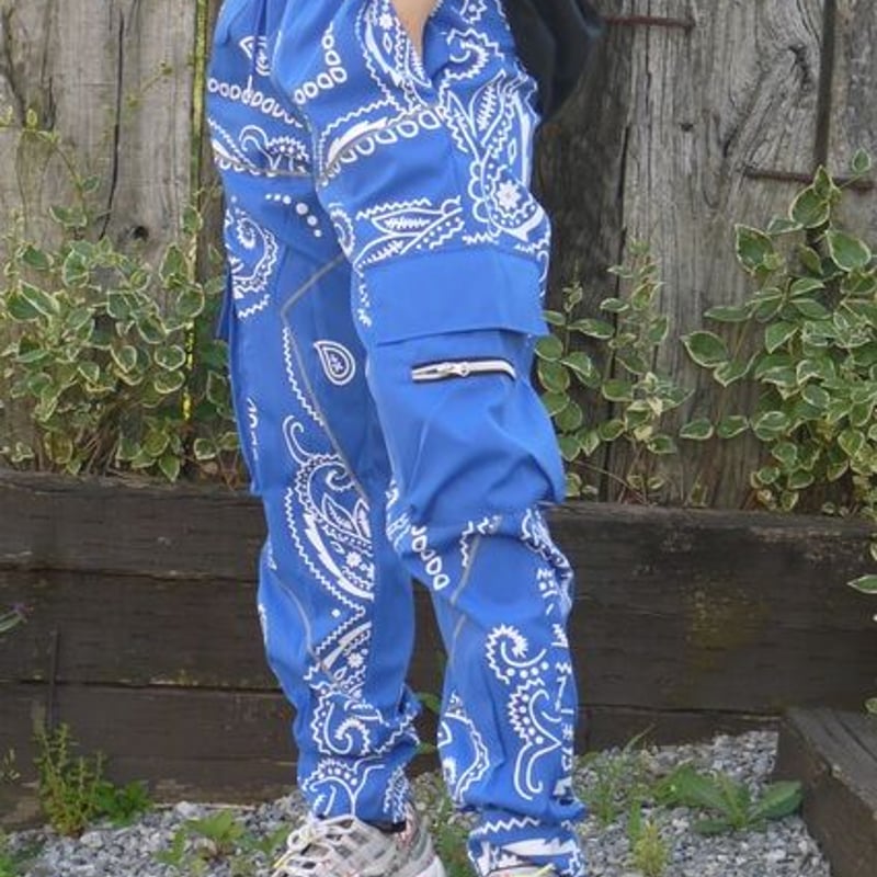 バンダナ ペイズリー柄 迷彩 アーミー ワークパンツ 黒 赤 グレー 青