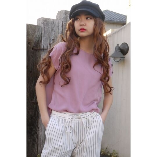 moussy マウジー 半袖トップス moussy】マウジー 半袖 トップス ピンク シフォン 無地 ユーズド