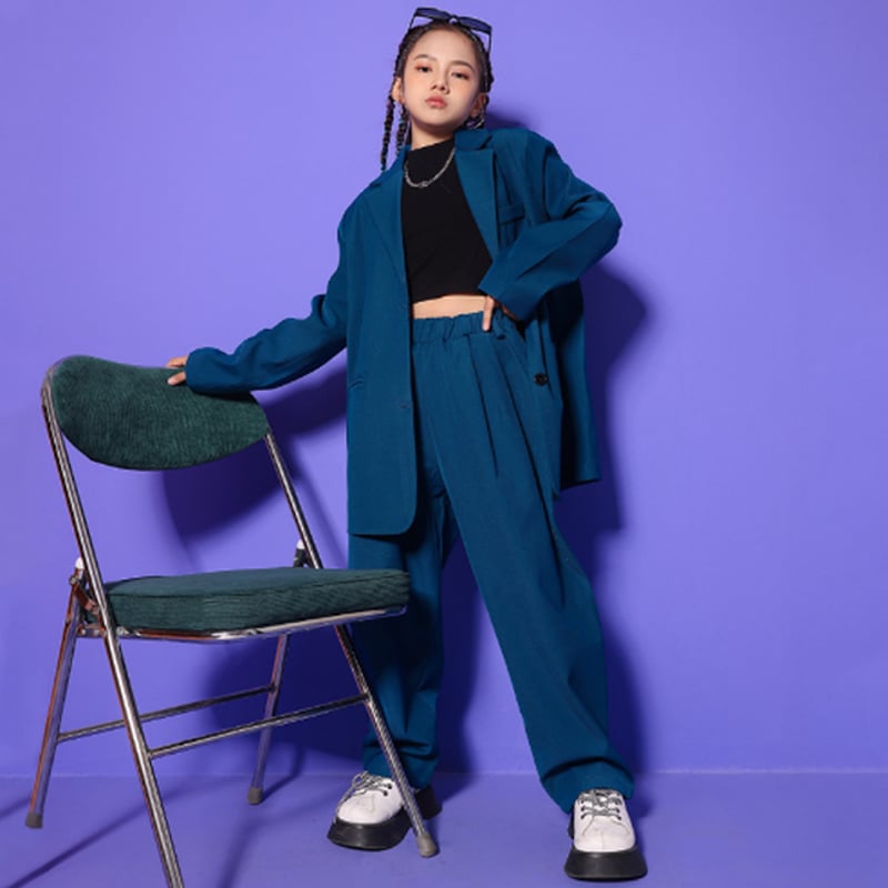 キッズ こども ダンス衣装 セットアップ 上下 スーツ 緑 ジャケット 