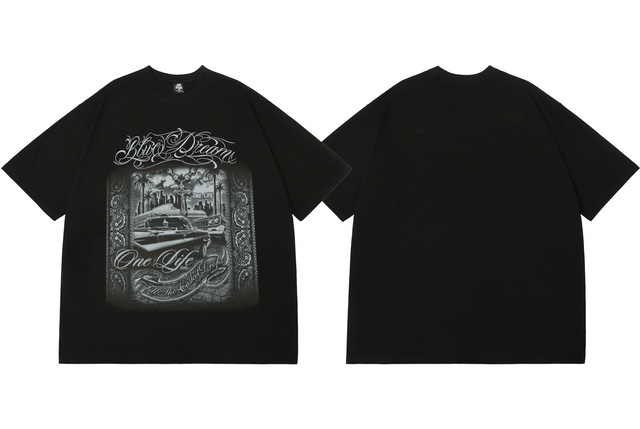 Phenomenonバンダナ柄ペイズリーシャツ Lowrider♠︎Gangsta ローライダー 半袖 Tシャツ ペイズリー バンダナ柄 黒 白 メンズ