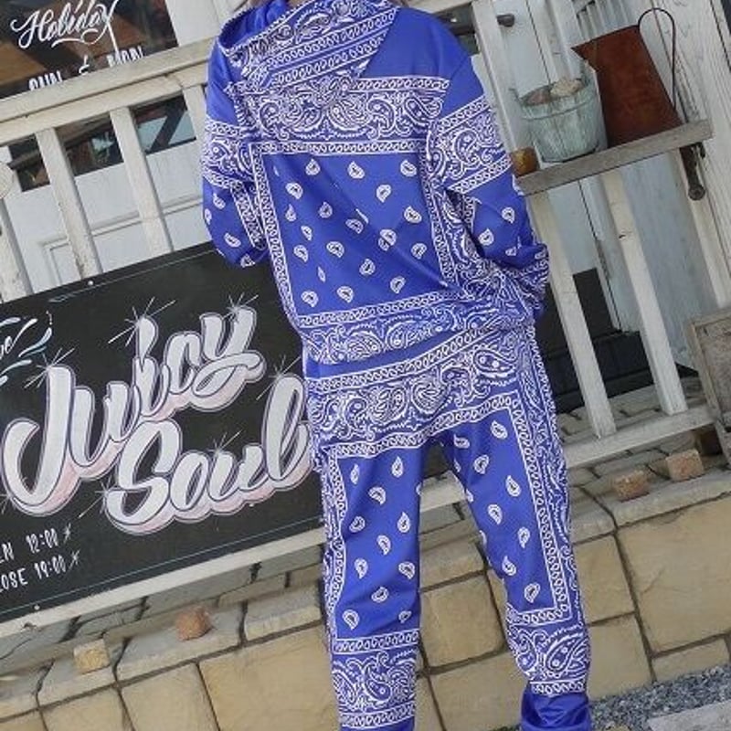 ダンス衣装 バンダナ ペイズリー柄 上下 セットアップ ジップアップ