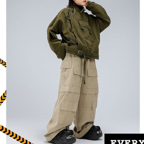 キッズ こども～大人サイズ ダンス衣装 カーキ ジャケット ベージュ ワークパンツ セット ストリート ダンス衣装 カジュアル ヒップホップ ジャズ 110～180 大量オーダー ダンスチーム