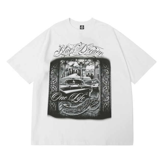 ローライダー 半袖 Tシャツ ペイズリー バンダナ柄 黒 白 メンズ