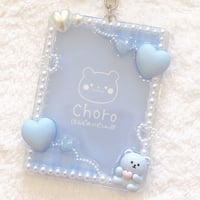 ハート持ちくまちゃんブルー  B8サイズキーホルダー付き